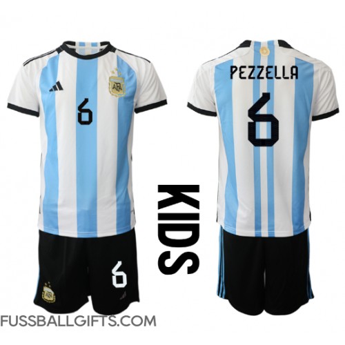 Argentinien German Pezzella #6 Fußballbekleidung Heimtrikot Kinder WM 2022 Kurzarm (+ kurze hosen)